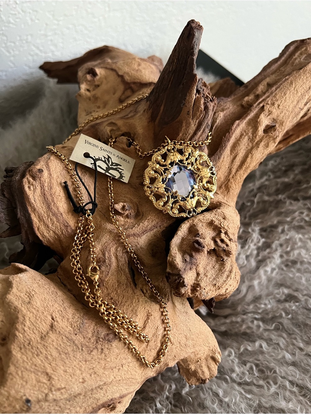 This is the ornate Virgins Saints & Angels Betty necklace with Swarovski crystal